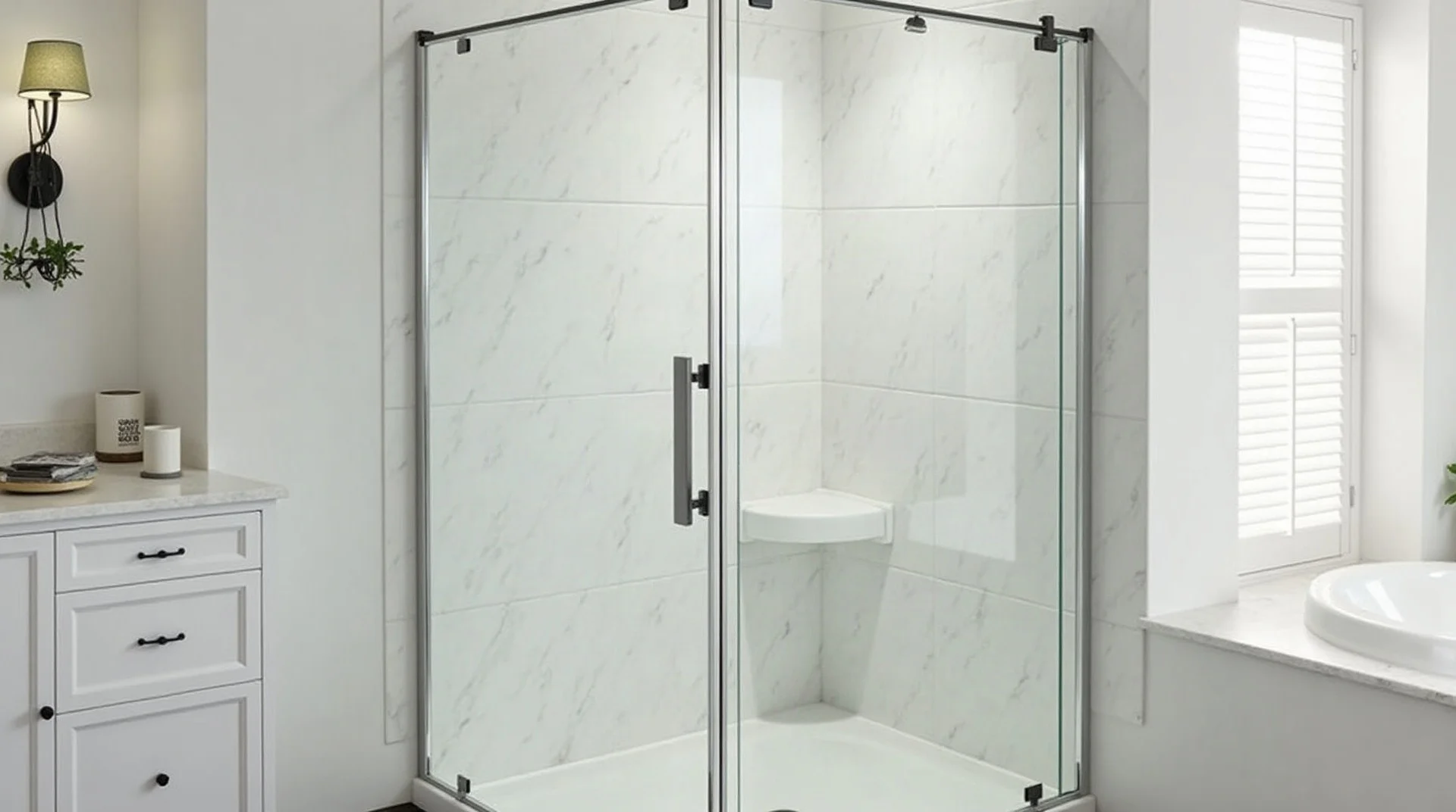 Bano con cancel de cristal templado y herrajes de acero inoxidable