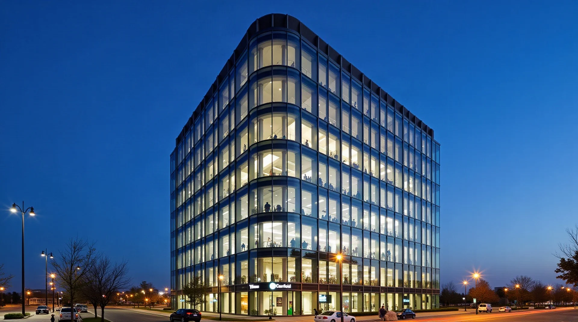 Fachada integral de aluminio y cristal en edificio corporativo