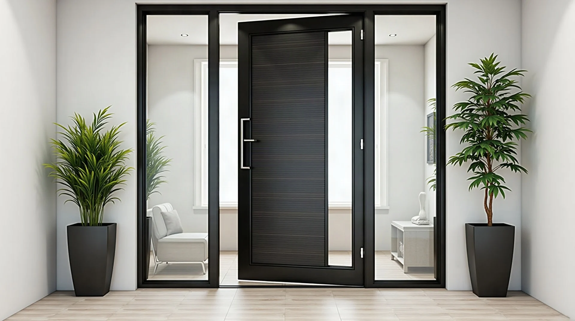 Puerta abatible de aluminio con cristal y jaladera vertical