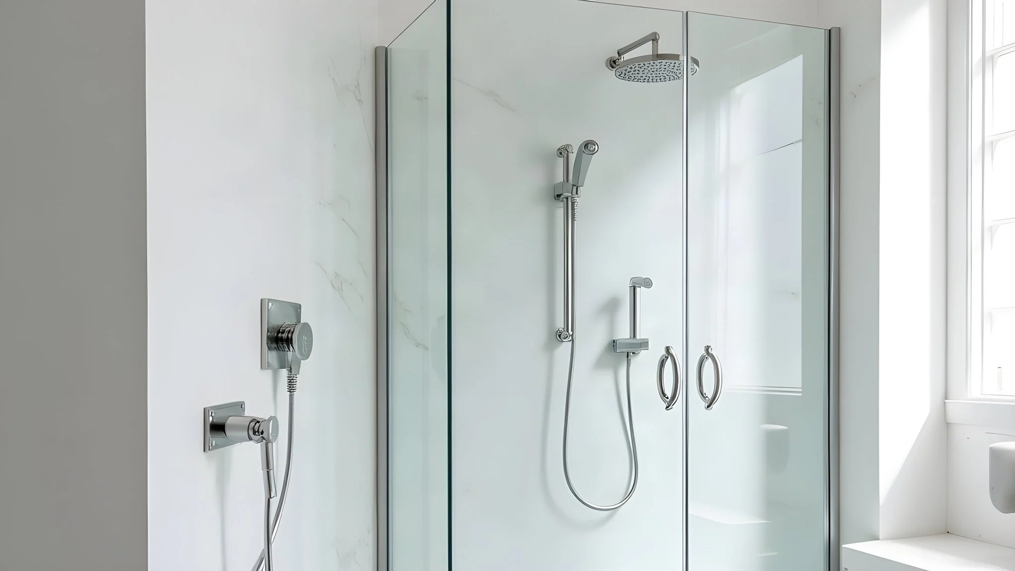 Cancel de bano en cristal templado con herrajes de acero inoxidable