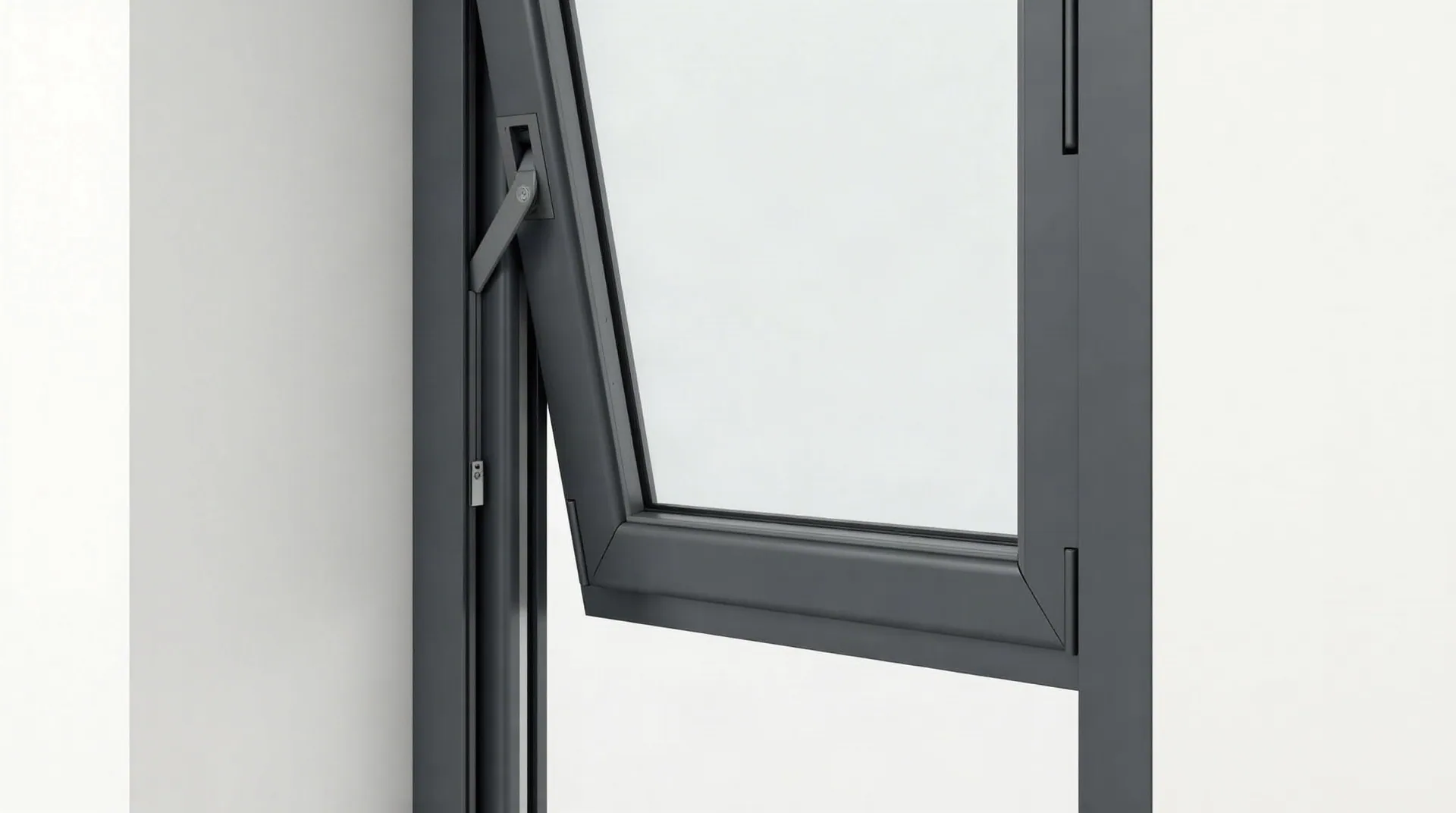 Ventana oscilobatiente de aluminio en posicion basculante hacia el interior